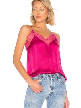 IRO NWT Berwyn Silk Cami With Lace Trim In Fuschia Pink | Size Medium